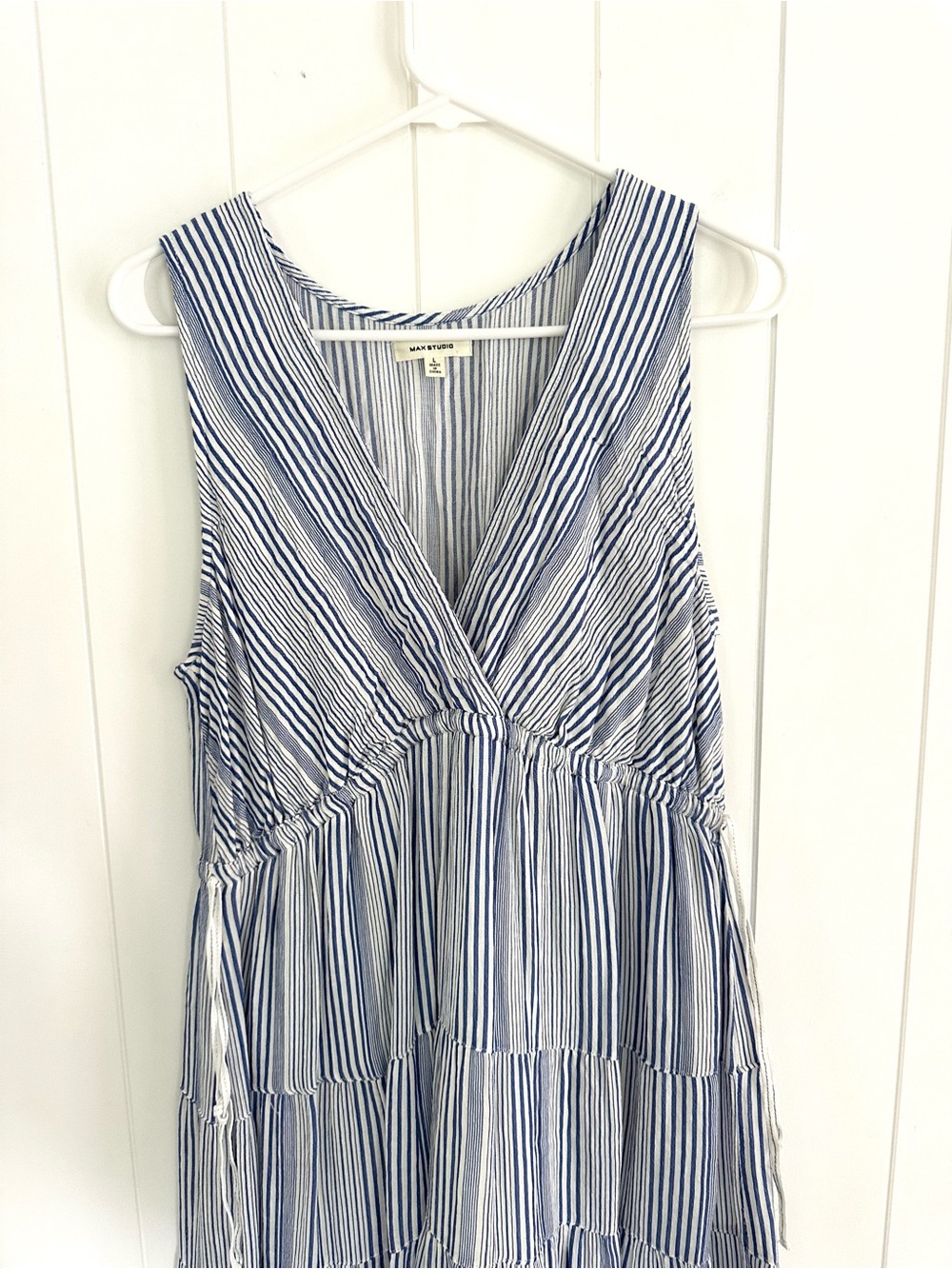 Max Studio Blue and White Striped Tiered Maxi Dress - Picture 2 of 9